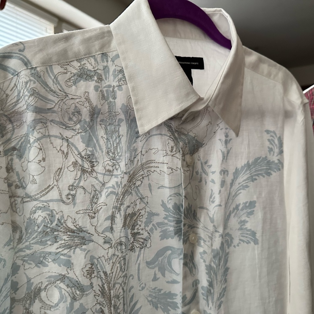 INC 100% Linen Embroidery Shirt